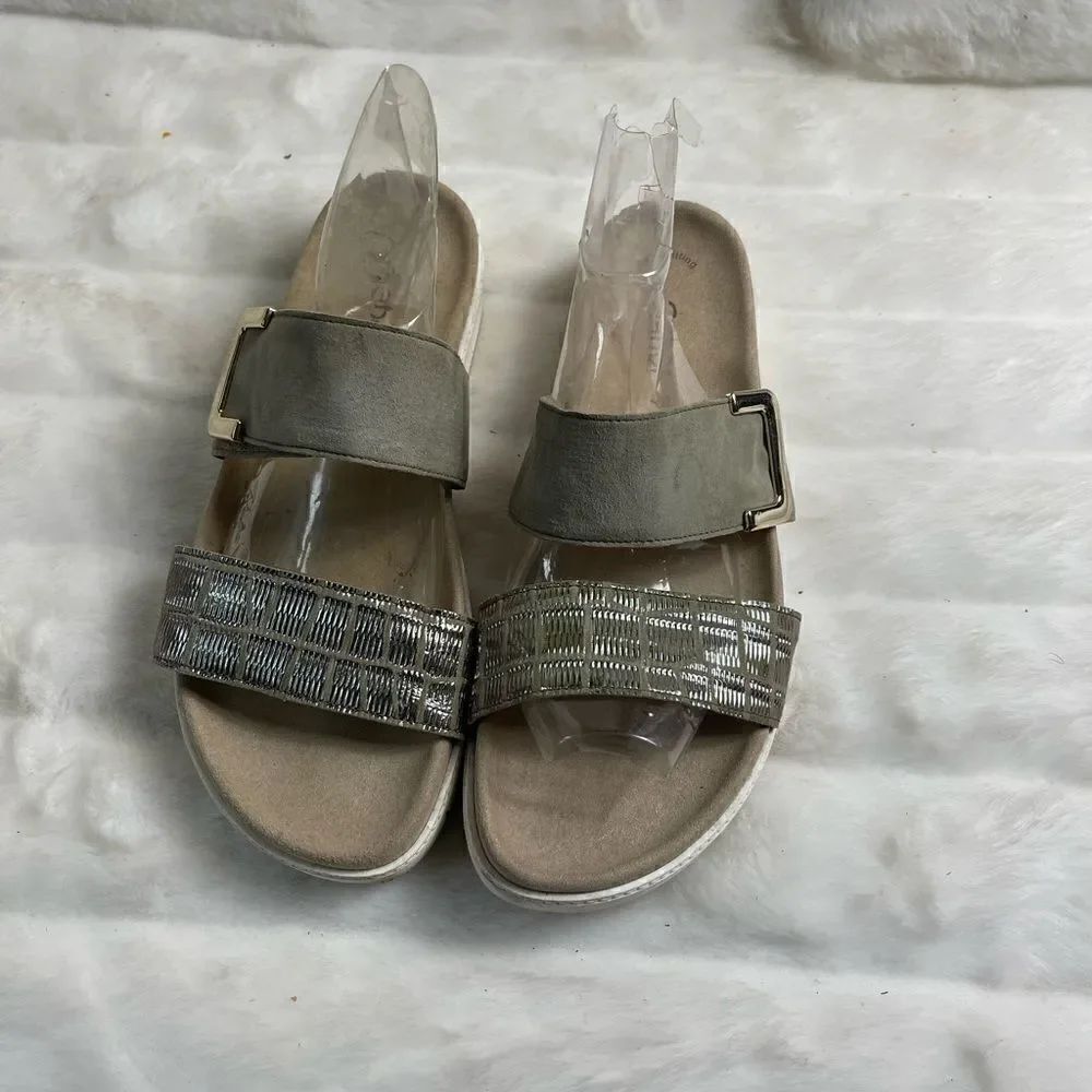 Gabor leather two tone taupe adjustable straps slides sandals EUR SZ42